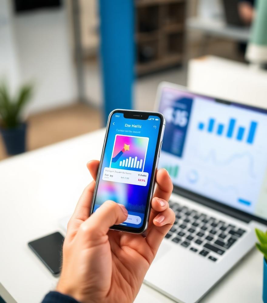 Paid social ad creative with rising engagement metrics on a smartphone